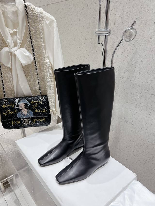 The Row Autumn/Winter new square toe stretch boots Lambskin lining sheepskin lin