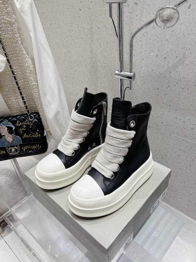 Factory leather thick-soled style Rick Owens Owens 24Ss new couple's motorcycle