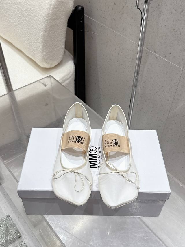 Factory Mm6 Margiela mesh ballet shoes bow single shoes Upper material: importe