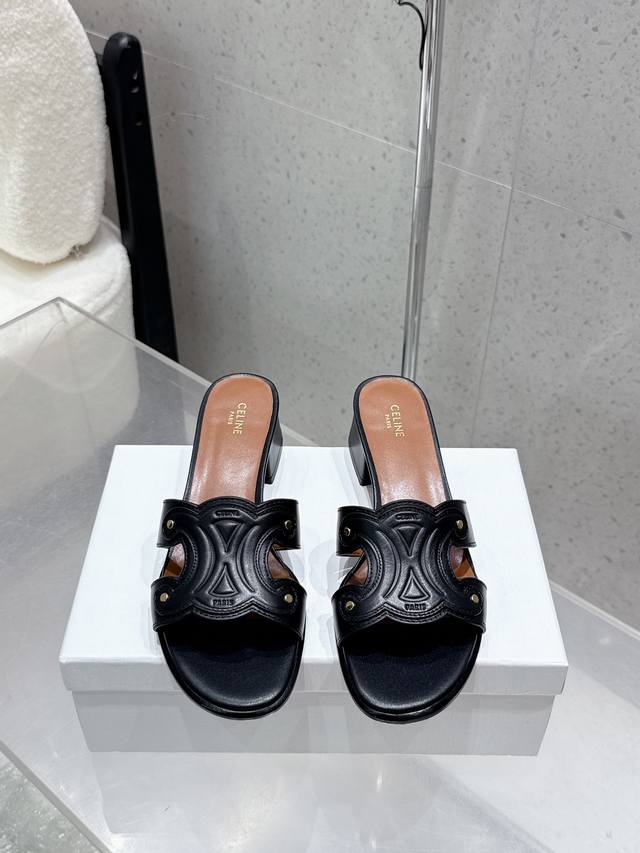 Leather surfaceCeline 2025Ss spring and summer new slippers Arc de Triomphe Brit