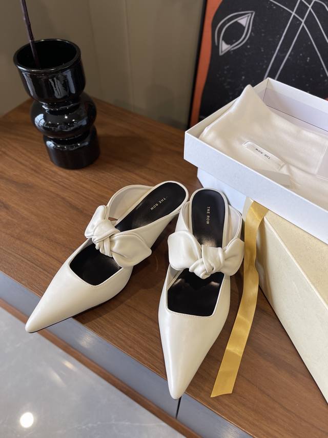 Dongguan-made Top Dongguan-made The Row bow half-slippers, full sheepskin leathe