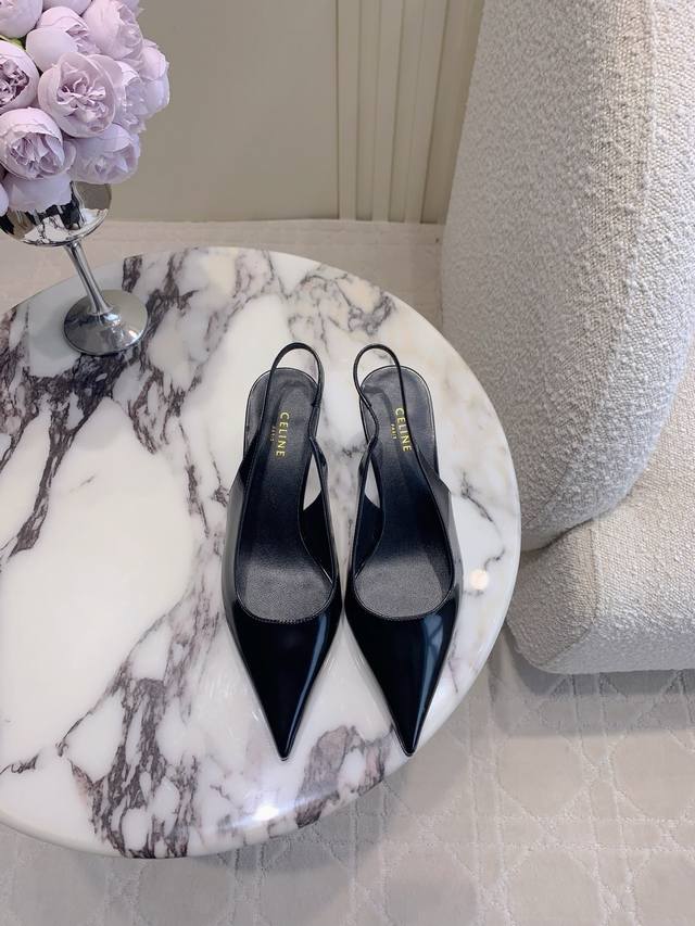 Cloth and leather Celin*'s new pointed-toe pumps are incredibly beautiful this
