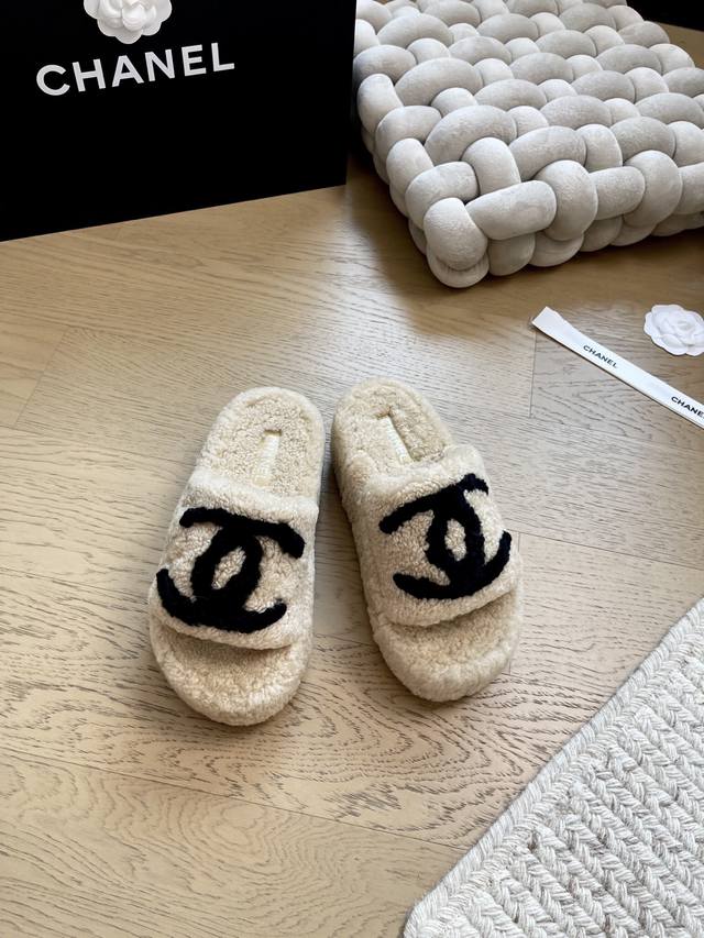 Chanel 25K autumn and winter new thick-soled wool slippers top version! First to