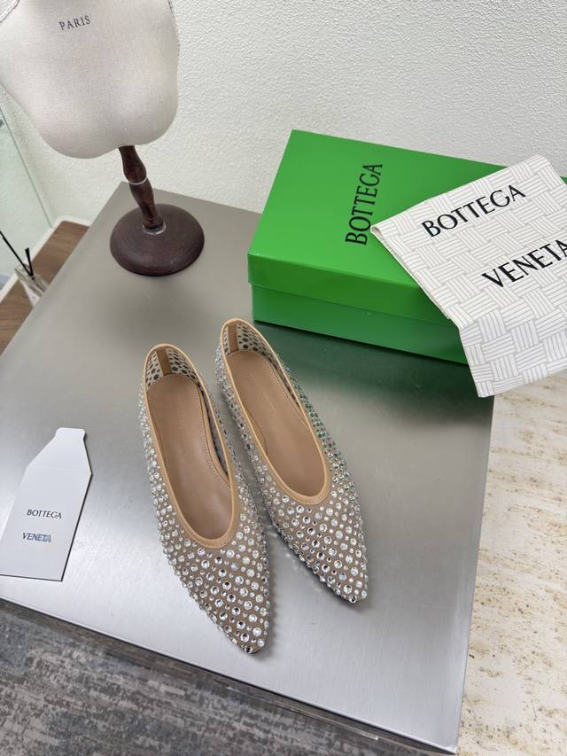 Flat-soled mesh diamond Bv women's Sofia deep-cut flat-soled mesh diamond aprico