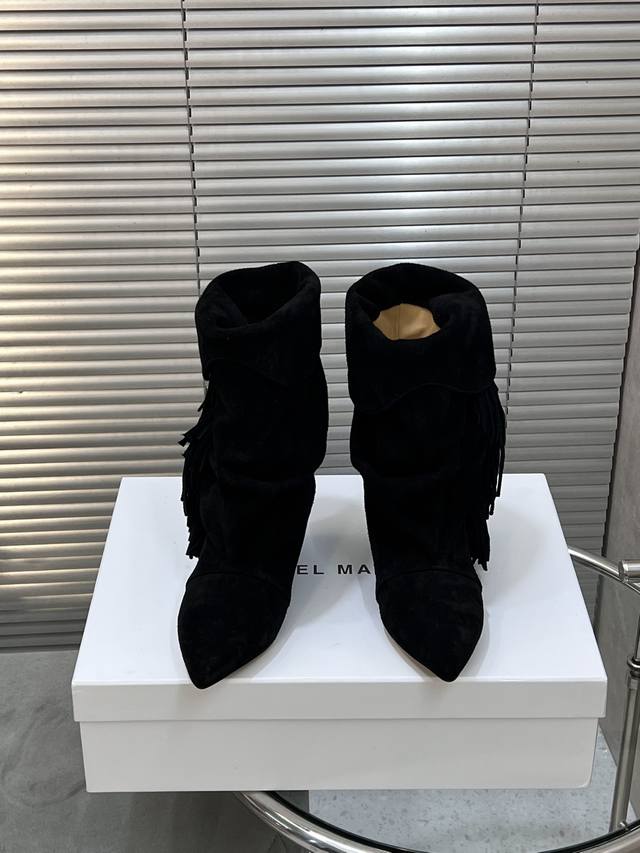 Isabel Marant Autumn/Winter Show Style Tassel Pleated Leather Boots French fashi