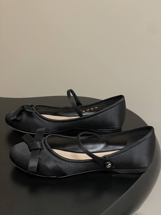 Dior D-Lovely silk satin single shoes counter new arrival bow Mary Jane thick he