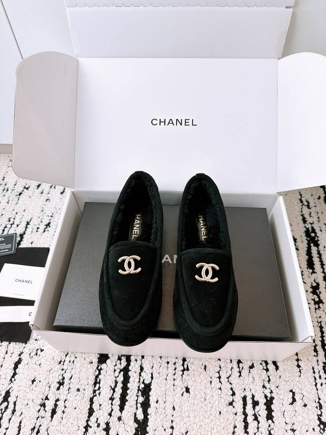Top version Double C autumn and winter Teddy fur shoes loafers I was attracted b