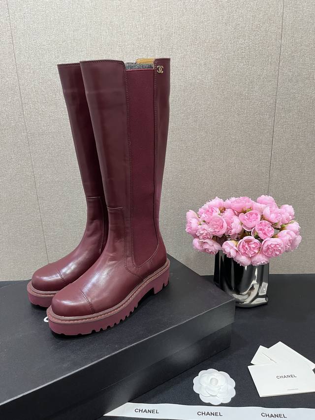 New Chanel high version slip-on elastic boots, made of imported calfskin, with
