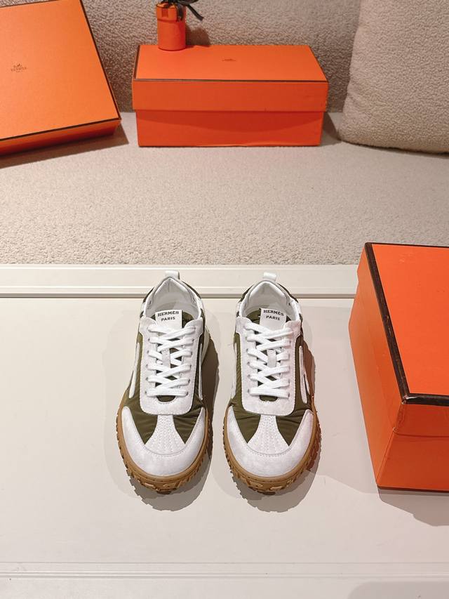 Men's and Women's 390 Hermes Top Edition# 24Ss Casual Sneakers Suede goatskin sn