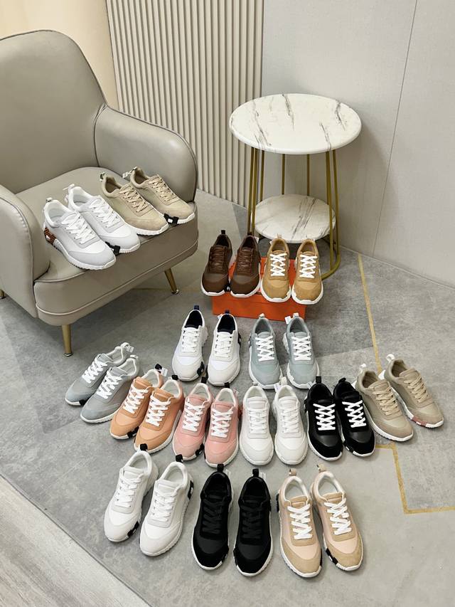 Couple's leather Hermes H's classic couple's casual sneakers Couple's casual sp