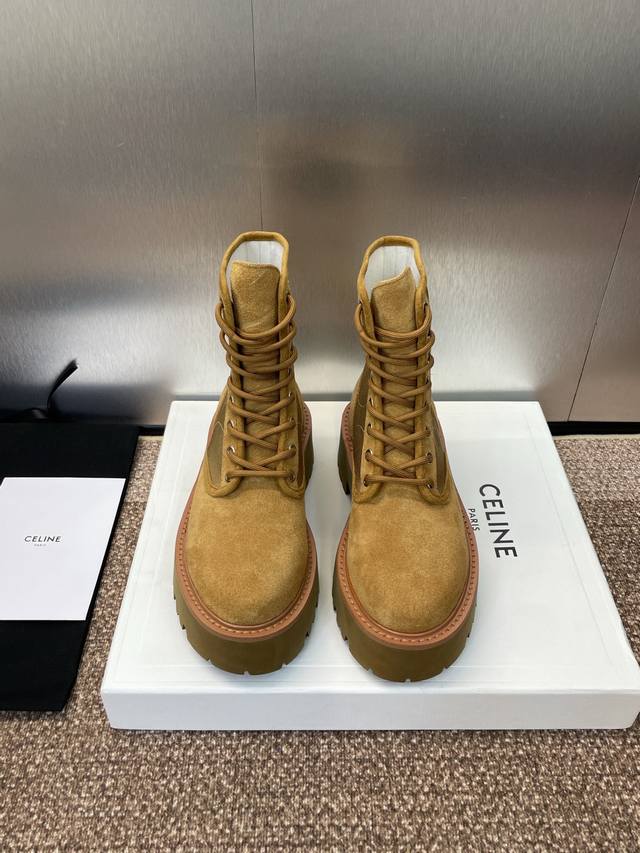 Factory P price P Celine 2025 autumn and winter new lace-up motorcycle women's s