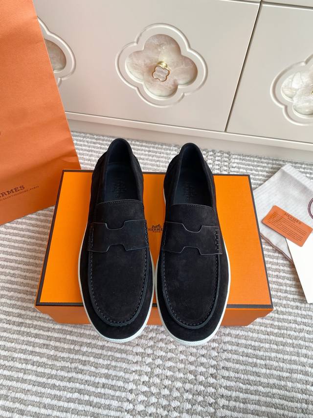 Hermes H couple's casual lightweight loafers Top quality Classic "H" shape uppe