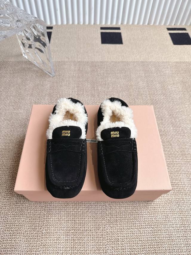 Miu Miu 25Ss new square toe pleated slip-on ballet loafers 25 Miu Miu autumn and