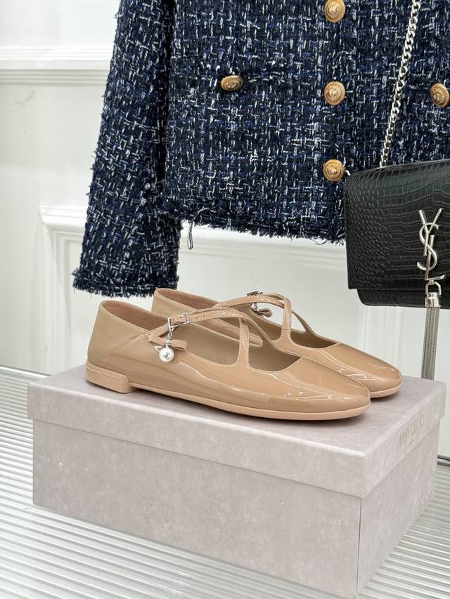 Factory Price: Jimmy Choo 25Fw New Cross Strap Pearl Flat Mary Janes. The class