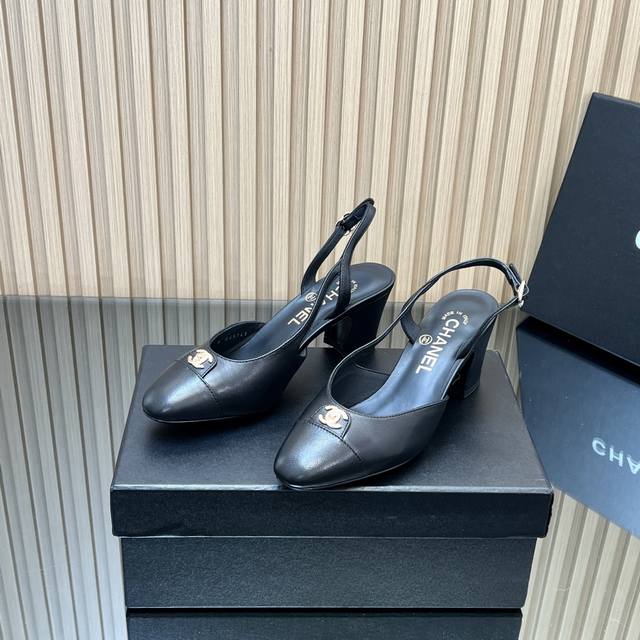 Top quality Upgraded version! Chanel Slingback lace-up series block-heeled sanda