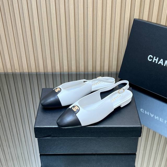 Top quality Upgraded version! Chanel Slingback lace-up series block-heeled sanda