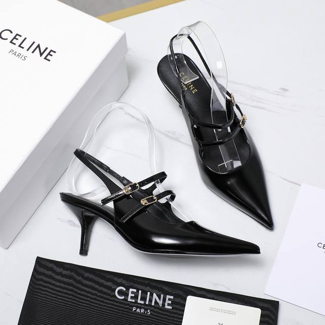 Exclusive highest version Celine's new Arc de Triomphe kitten heel sandals, slin