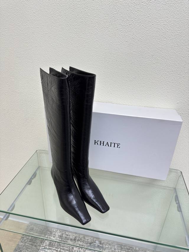 Khaite Black Natural Tumbled Leather Series Calfskin Avant-garde, sharp, and fe