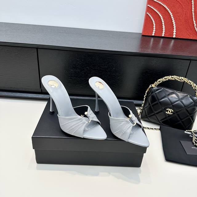 Saint Lauren*Ysl Saint Laurent 25th summer new mesh high-heeled slippers Outsole