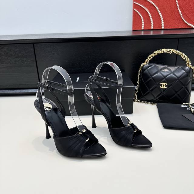 Saint Lauren*Ysl Saint Laurent 25th summer new mesh high-heeled sandals Outsole: