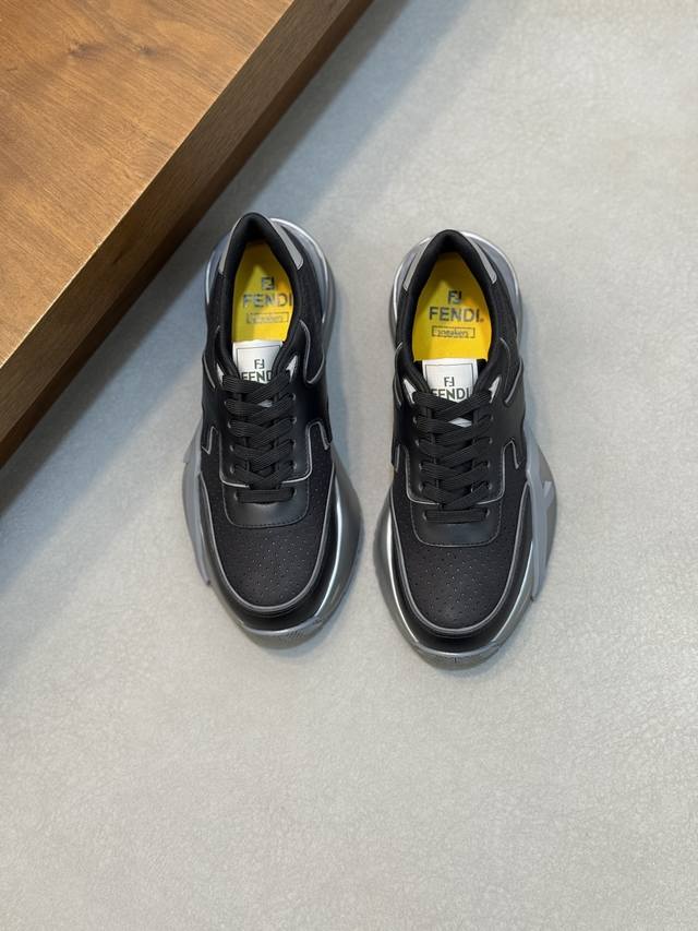 Fend* Fendi Flow men's casual sneakers with elasticated straps, side zippers, an