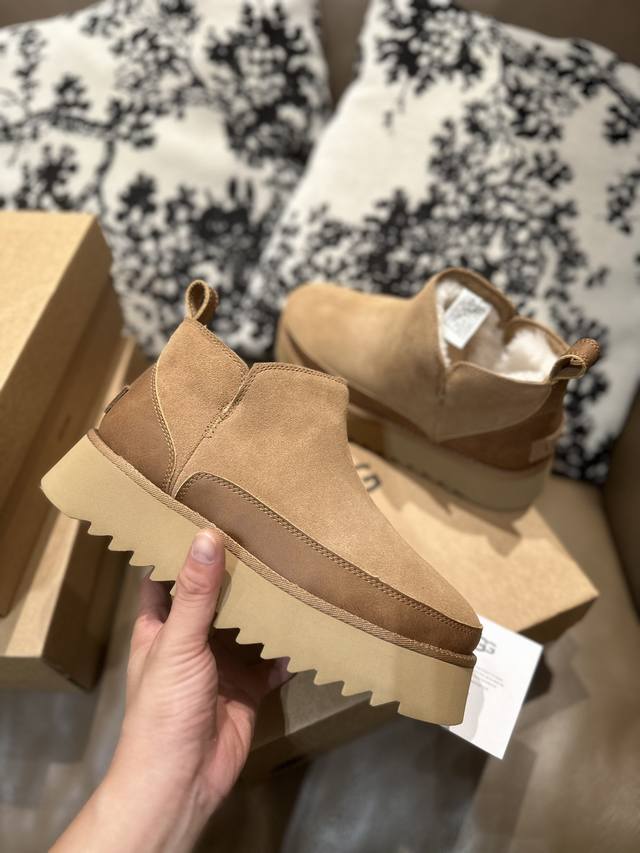 Actual price Ugg short boots high version, first layer of cowhide splicing shee