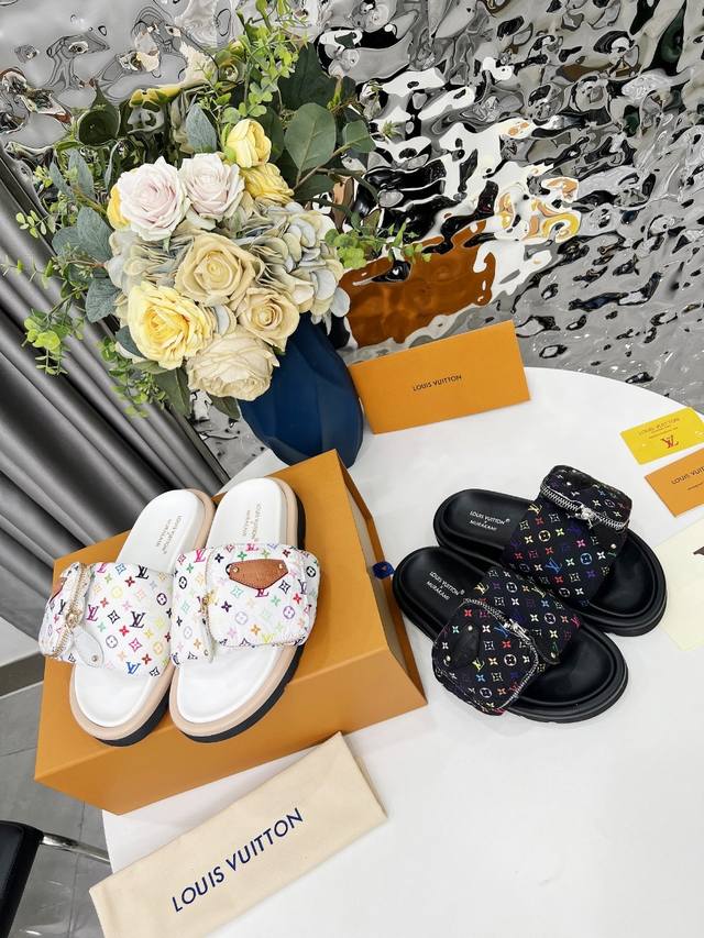 LV's popular embossed logo sandals. These Pool Pillow Comfort flat sandals are c