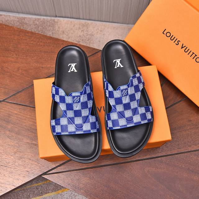 Factory p price Lv counter synchronization new brand luxury men's slippers, cas