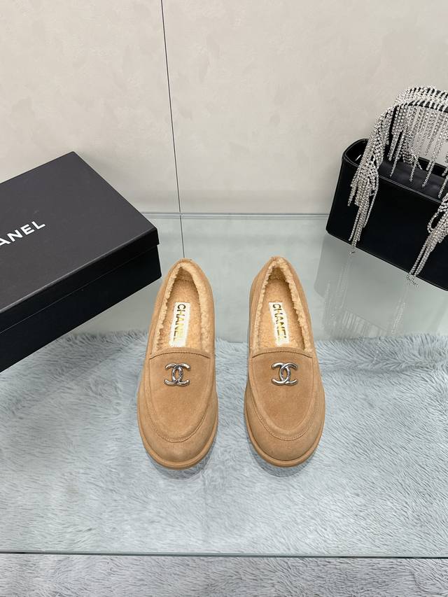 Factory price: 100% genuine leather and wool Chanel loafers, single shoes, leath