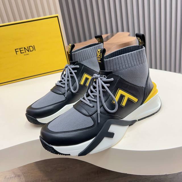 New Fen Di men's casual sneakers! Top-quality original Match high-top sneakers