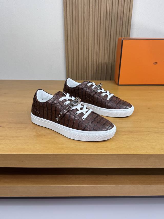 Hermes - High-end, original, casual sneakers - Upper: Stone-grained calfskin, b