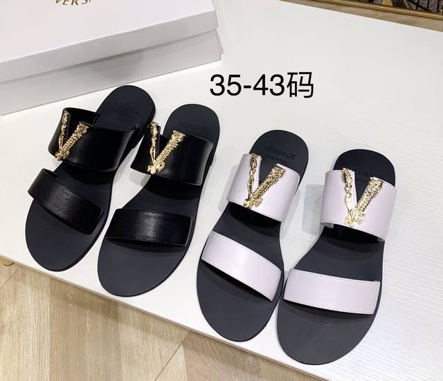 Factory Price Women's Sports Shoes Sizes 35-43 Versace V-buckle flat sandals, m