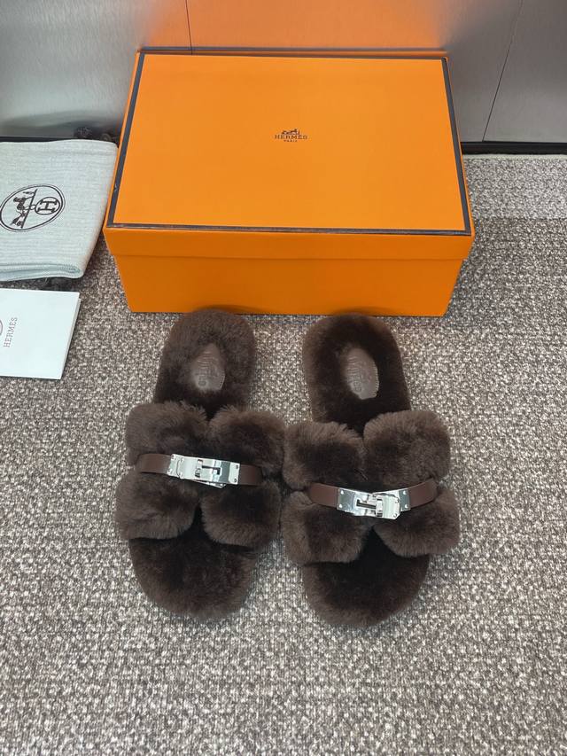 Factory p price p Hermes Autumn and Winter Classic Oran Candy Color Flip Flops W