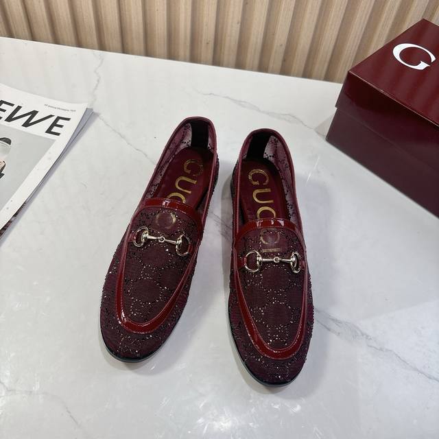 Rubber sole genuine leather sole 100 New Gucci high-end boutique single shoes V