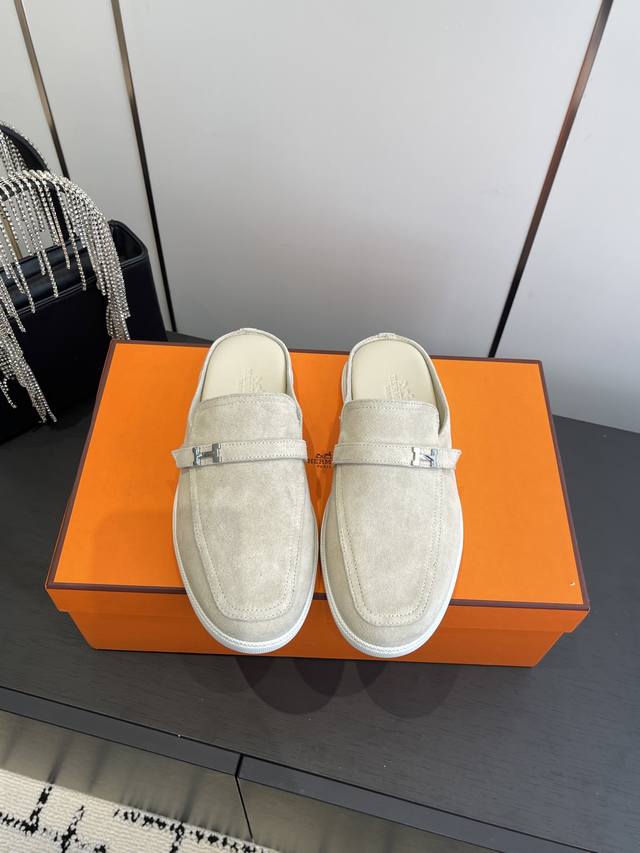 Women's and Men's 390 Hermes 25Ss Couple's Mule Slippers H's round-toed mule sl
