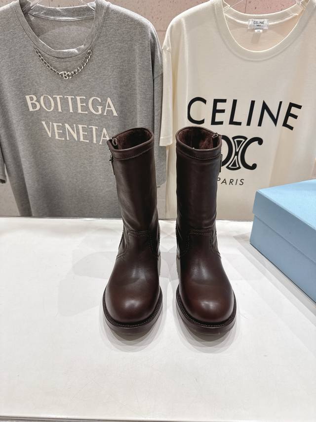 High version factory Prada Prada 2025Ss latest thick-soled Martin boots mid-cal