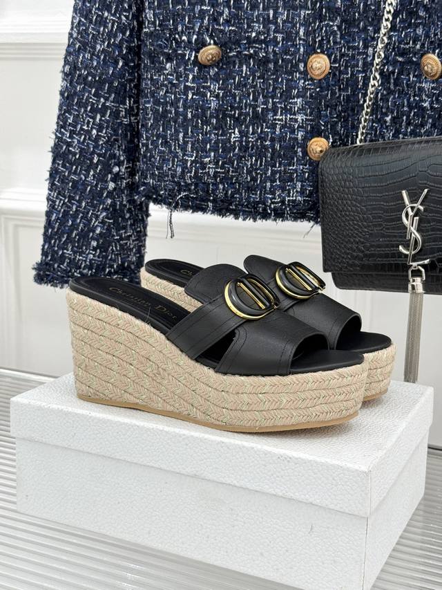 Factory PriceDior 25Wf New Cd Buckle Hemp Rope Thick-Sole Wedge Heel SlippersThe