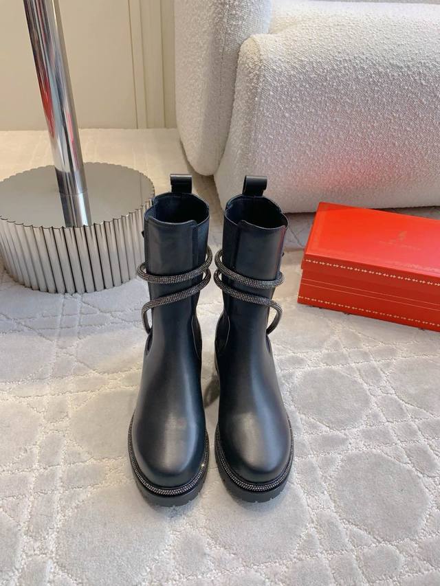 Factory price pp Ren* Caovill* classic rhinestone snake-shaped ankle boots, cel