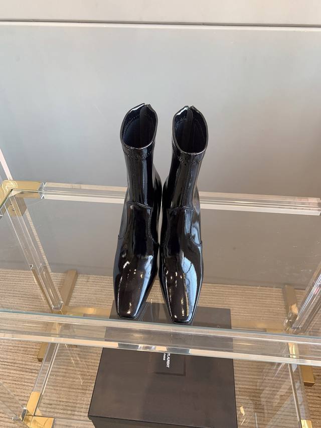 Short boots and long boots Ysl new high-heeled patent leather boots for autumn