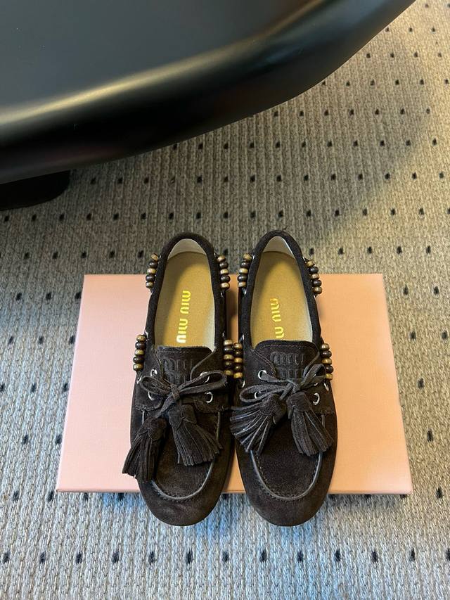 miu Mi* 25Fw Handmade tassel beaded loafers Miumiu's new Deck Shoes are so desig