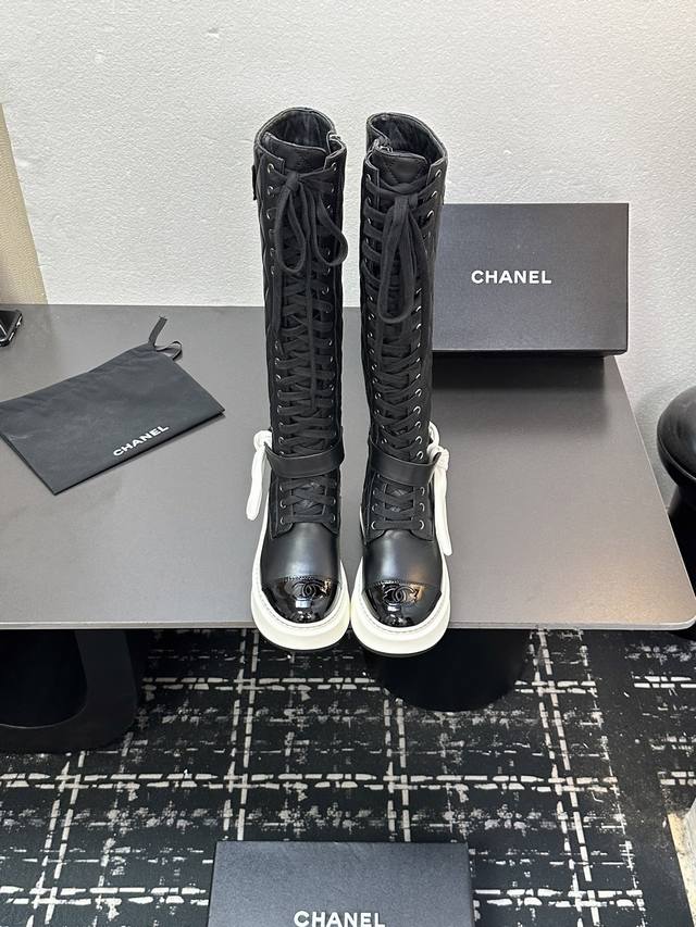 p Chanel 2025S autumn and winter series thick-soled bow rabbit ear high boots, l