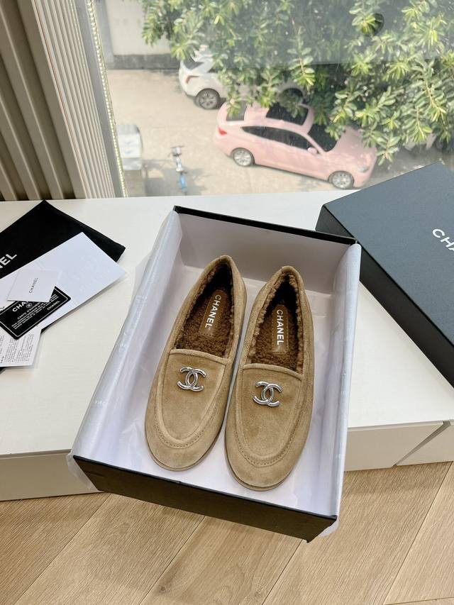 Factory top version Chane*24S small Chanel new chain fisherman loafers furry sho