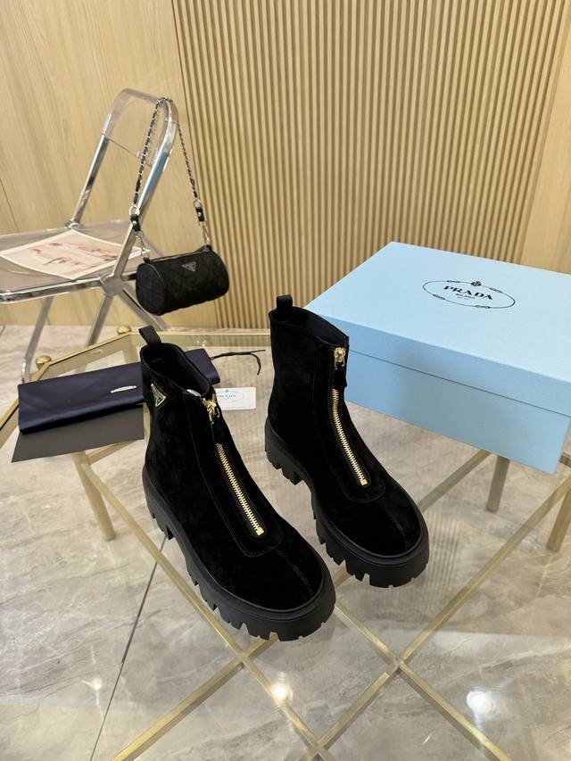 Factory Prada 25S classic triangle logo slip-on boots for women A collection yo