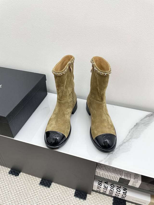 Chanel Chanel 2025 Autumn and Winter New Double C Chain Side Zipper Short BootsX
