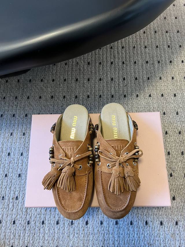 Single shoes half-support Miu Mi* 25Fw Deck Shoes Suede boat shoes Miumiu's new