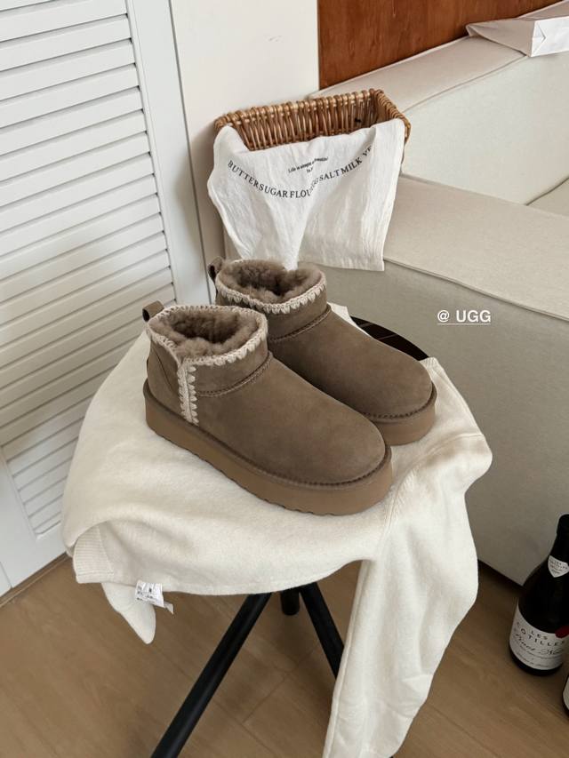 Ugg mini thick sole | wool knitted A-grade sheepskin fur + hand-woven wool soft