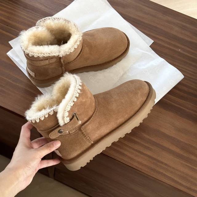 Ugg new wool braided side leather buckle A-grade sheepskin + heavy-duty ethnic s