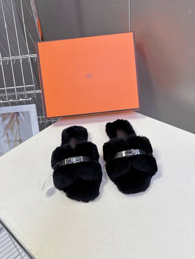 Hermes classic Kelly buckle H slippers high-end version Classic evergreen series