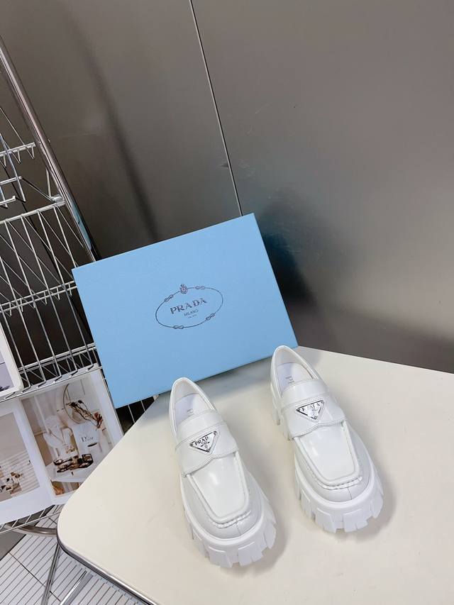 Male 10 Prada Prada top version platform thick-soled triangle logo couple loafer