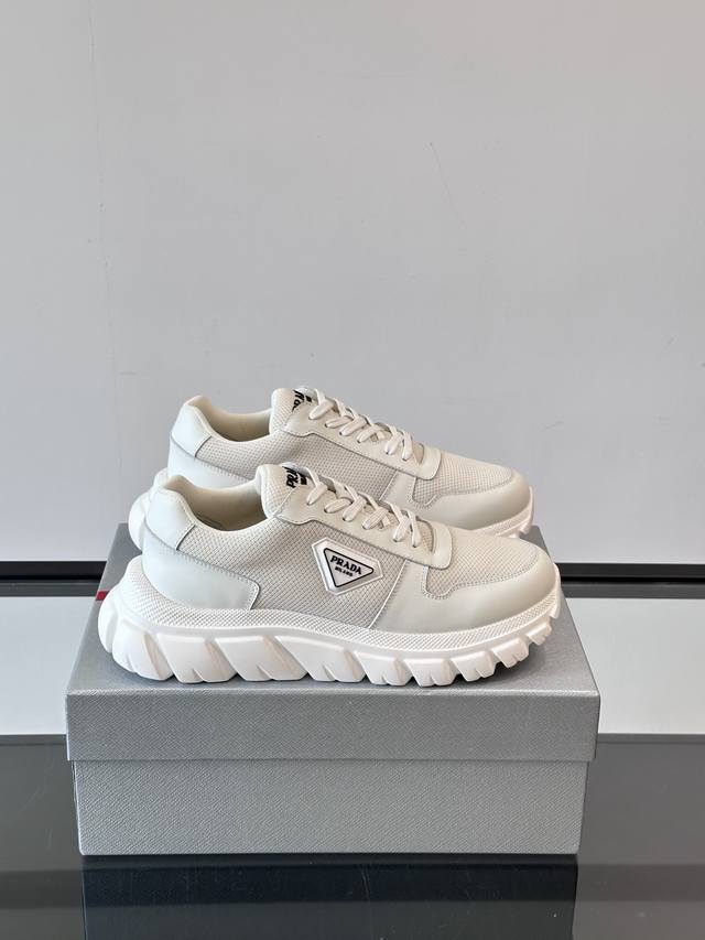 prad* Men's new soft leather casual sneakers. Crafted from soft, fine-grained Na